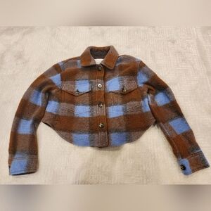 Aritzia Wilfred “Ganna” Cropped Shirt Jacket Plaid Wool Shacket Small